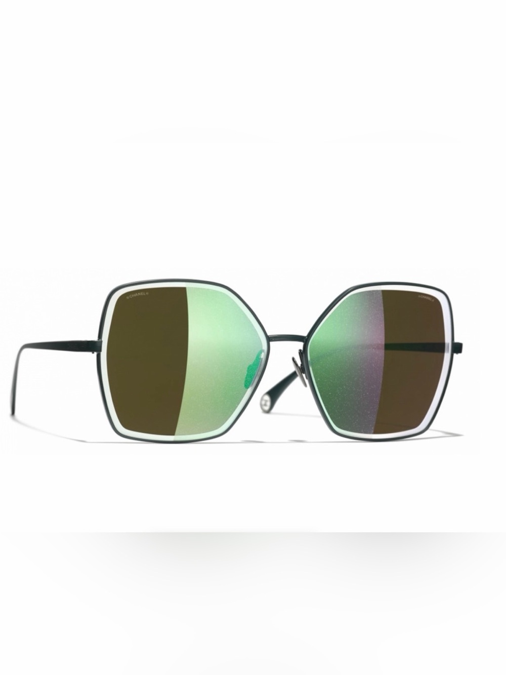 CHANEL Green Mirrored Geometric Sunglasses